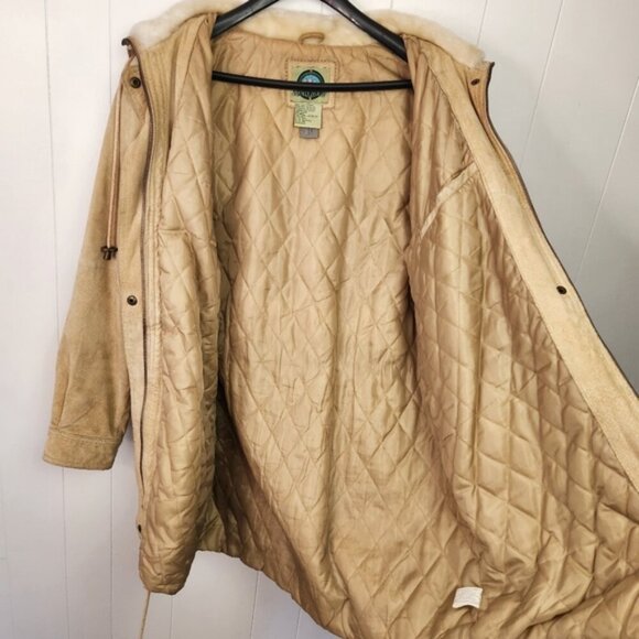 Vintage 90s Suede Fur Brown Beige Coat Jacket 1990 Bohemian Western Boho winter - Picture 6 of 16